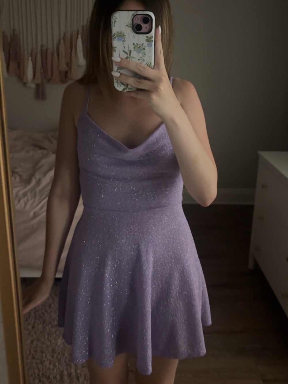 Windsor Light Purple Sparkly Skater Mini Dress - Size S